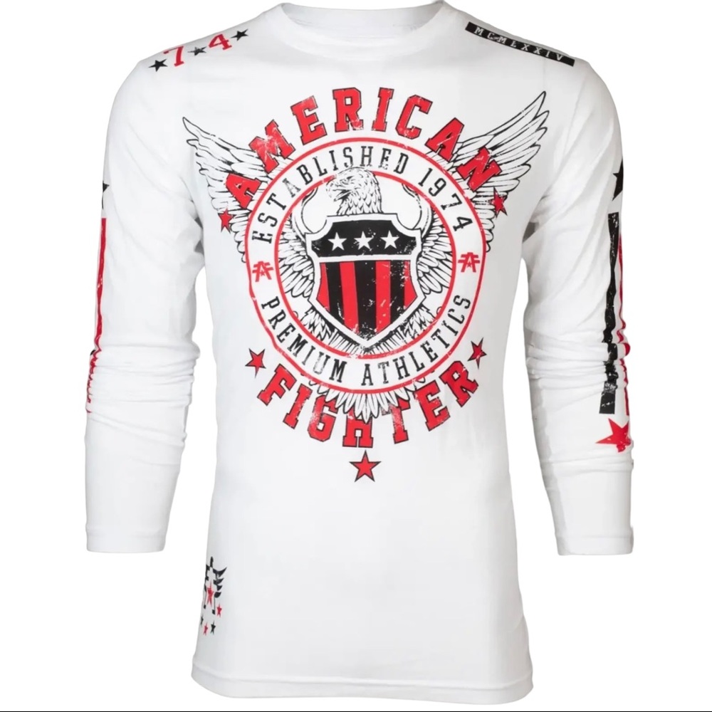 American Fighter Mens Long Sleeve Shirt EXCELSIOR Premium White S-3XL